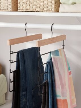 5-Tier Pants Hanger Scarf Tie Rack Organizer Black Closet Storage